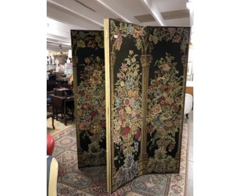 A four-fold room screen with floral tapestry work