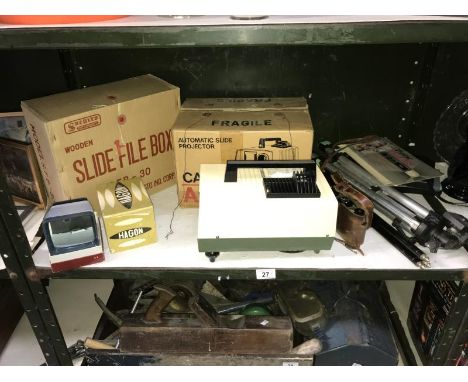 An automatic slide projector &amp; wooden slide file box etc.