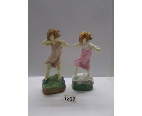 A Royal Worcester figurine 'Wednesday's Child Knows Little Woe' and another similar figure (unmarked).