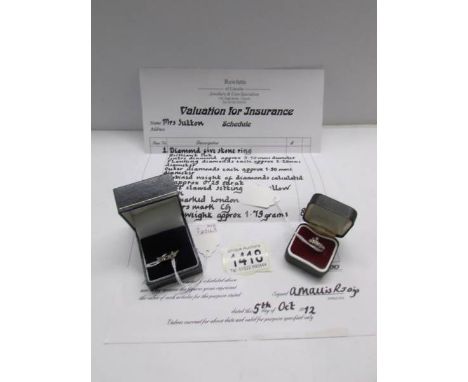 A 9ct gold ring set with 5 diamonds (H.M London 375) with valuation certificate and a 9ct gold ring set with 4 diamonds and 3