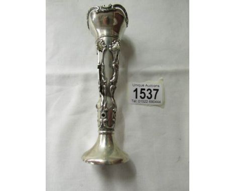 An art nouveau style silver posy vase, a/f ( maker mark worn, Birmingham 1906).