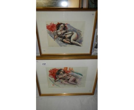 A pair of framed and glazed Pamela Guille, A. R. C. A., watercolours of nudes, both signed Guille.