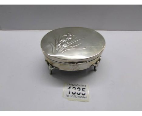 A silver trinket box, hall mark indistinct, approximately 5 ounces.