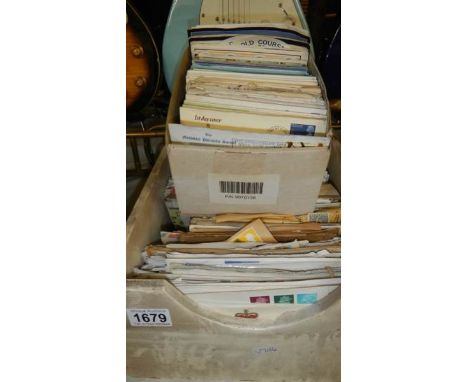 2 boxes of stamped envelopes, first day covers, letters etc.,