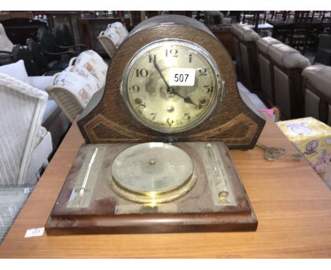 A mantel clock &amp; barometer/thermometer plaque A/F