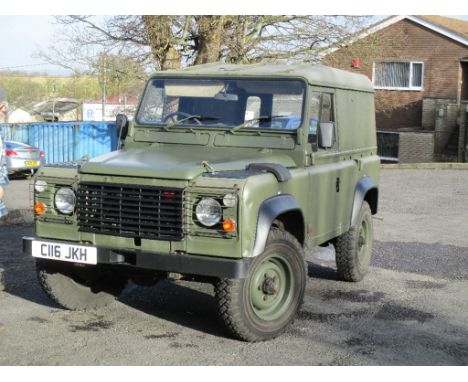 A 1986 Land Rover 90, registration number C116 JKH, green.  This Land Rover was originally supplied to the British Army as a 