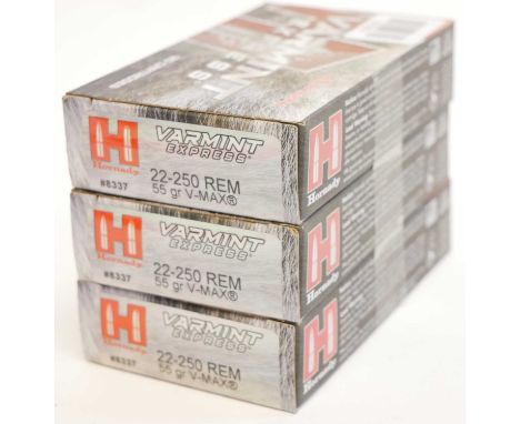 60 rounds Hornady 22-250 55gr V Max Varmint Express ammunition 60 rounds Hornady 22-250 55gr V Max Varmint Express ammunition