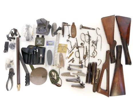 Collection of mixed antique firearm and shotgun parts Collection of mixed antique firearm and shotgun parts, including locks,