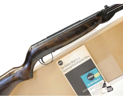 Boxed Webley Mk III .22 air rifle  Boxed Webley MkIII .22 air rifle, 18inch barrel, serial number F155, the box containing ha