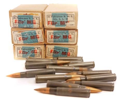 One hundred and three WWII 7.92 rounds, LICENCE REQUIRED One hundred and three WWII 7.92 rounds, ninety rounds are in origina