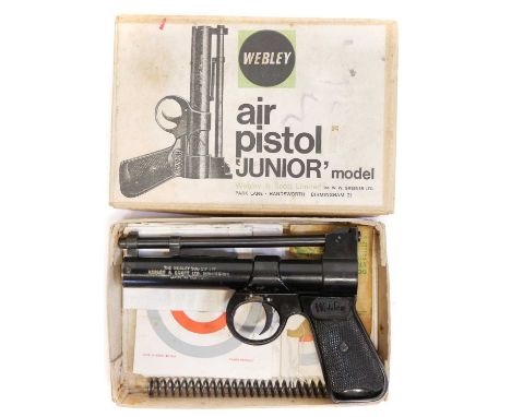 Boxed Webley junior .177 air pistol Boxed Webley Junior .177 air pistol, 6inch barrel, with pellets, targets instructions, sp