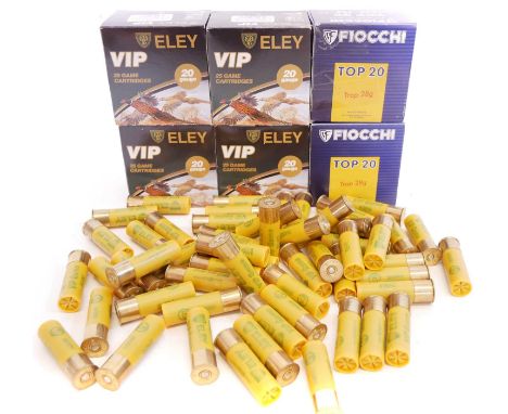 20 bore ammunition LICENCE REQUIRED 20 bore ammunition, to include 175 Eley VIP 5 shot, and 50 Fiocchi 7.5shot all fibre wad.