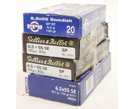 80 rounds 6.5x55 Swedish ammunition 80 rounds 6.5x55 Swedish ammunition (20 x Lapua 155gr Mega SP, 40 x S&B 131gr SP, 20 x PP