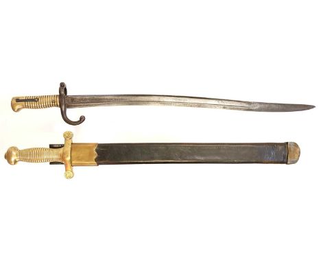 French Gladius short sword with scabbard and a Chassepot bayonet French model 1831 Gladius short sword with scabbard, the bla