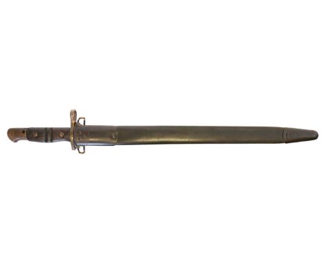 US P.17 bayonet and scabbard US P.17 bayonet and scabbard, with flaming bomb and eagle head marks stamped to the ricasso, 191