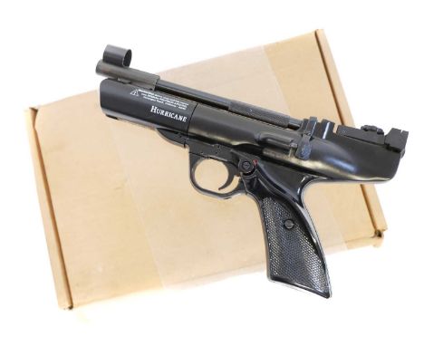 Boxed Webley Hurricane .22 air pistol. Boxed Webley Hurricane .22 air pistol, 8 inch barrel, the box containing sight cove, A