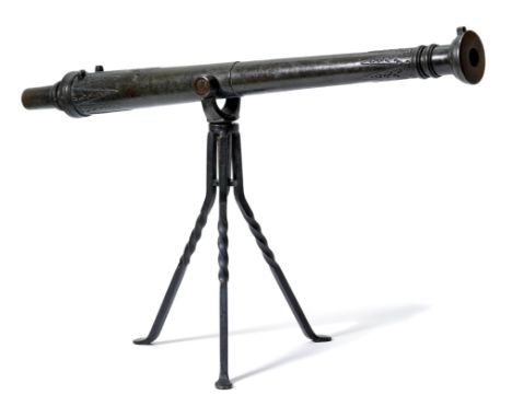 KANONENROHR "LANTAKA"Malaysisch, um 1800, Schiffs- und Festungsgeschütz.Bronzeguss, Mündungsbereich scheibenartig verbreitert
