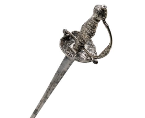 GALADEGENItalienisch um 1750/60, Genua.Silbergefäss, aus gegossenen und geschmiedeten Teilen. Kugeliger Knauf, Nietkopf, Grif
