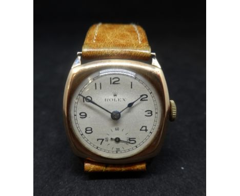 Rolex, a 9ct gold vintage cushion shaped manual wind wristwatch, R.W and Co Ltd, case, hallmarked 1934, 15 Jewel Rolex moveme