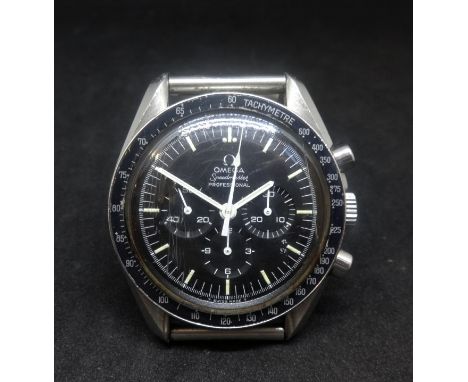 Omega Speedmaster Professional, a gents stainless steel wristwatch, the back plate stamped 'The First Watch Worn on The Moon,
