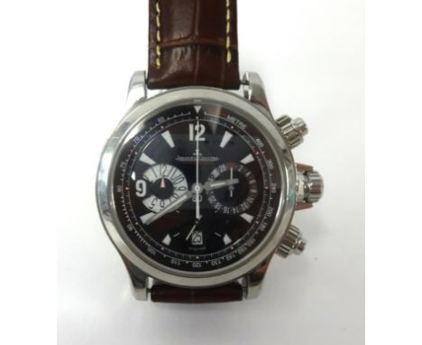 Jaeger LeCoultre, Chronograph, a gents stainless steel wristwatch in original box and outer box with book master compressor, 