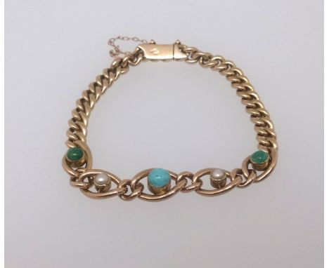 A 15ct turquoise and pearl set bracelet, approx 13.8gms.