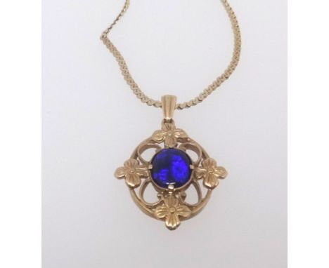 A modern opal drop pendant on a 9ct gold necklace (4.20gms).