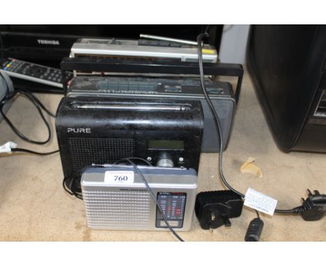 A Grundig radio, and Alba radio/cassette recorder, a Pure radio and an two band radio