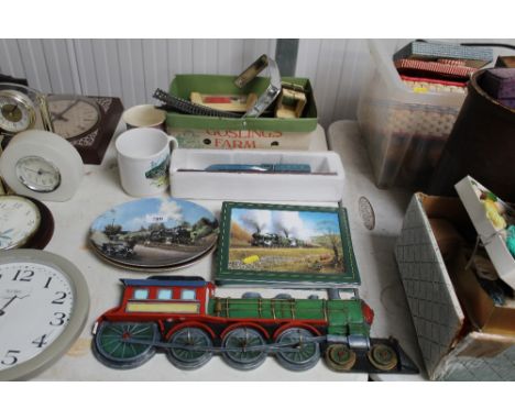 A boxed model class A4 mallard, various other model railway items and railway decorated plaque, plates etc.