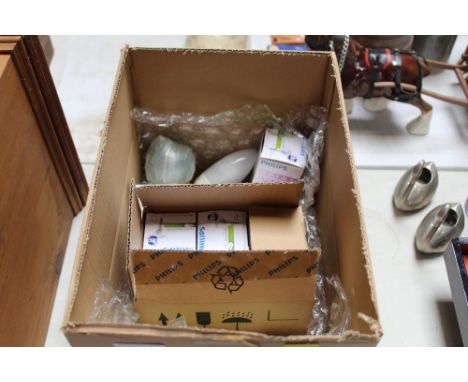 A box of LED light bulbs and others