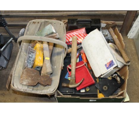 Two boxes of various hand tools etc.
