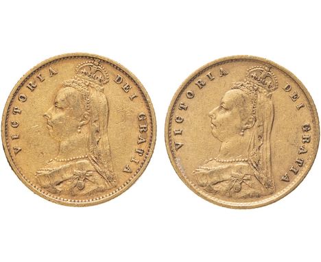 UNITED KINGDOM. Lot of 2 gold coins.Coin 1: Victoria, 1837-1901, Half-Sovereign 1890. London. With JEB Low shield DISH L512. 