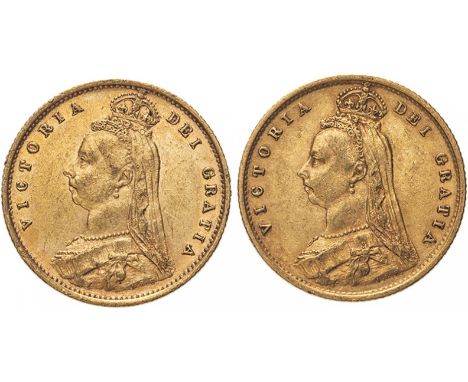 UNITED KINGDOM. Lot of 2 gold coins.Coin 1: Victoria, 1837-1901, Half-Sovereign 1890. London. With JEB Low shield DISH L512. 