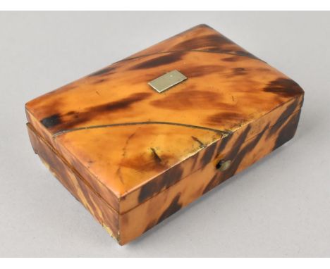 A Small 19th Century Tortoiseshell Mounted Box of Square Form on Ceramic Ball Feet with Metal Banding and Escutcheon, 8cms Wi