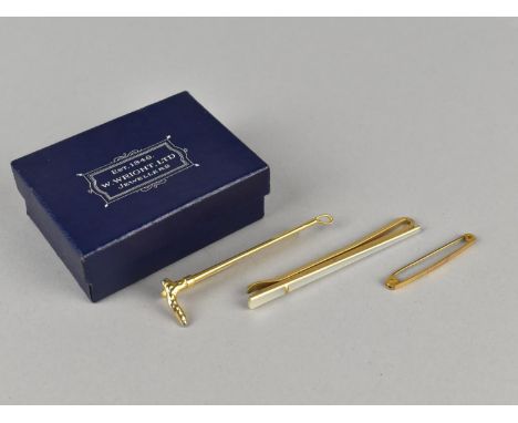 A 9ct Gold Gents Tie Pin, 38.2mm Wide, 1gm, Birmingham Hallmark (Possibly 1977), and Makers Mark for AJH, Together with Two A