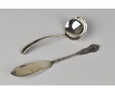A Small Silver Ladle by Hampton Utilities, Birmingham Hallmark Together with a Silver Butter Knife by James Deakin &amp; Sons