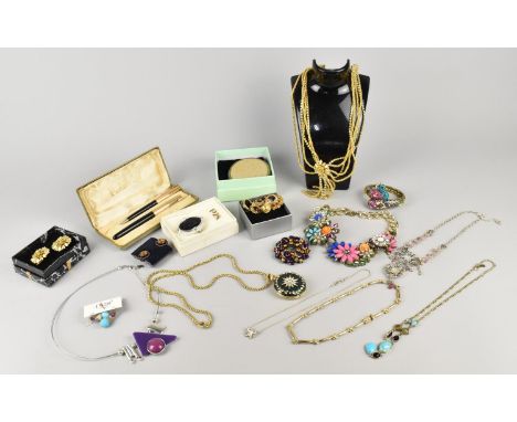 A Collection of Vintage and Later Costume Jewellery to include Stratton Compact, A&amp;S Necklace, Enamelled and Jewelled Ear