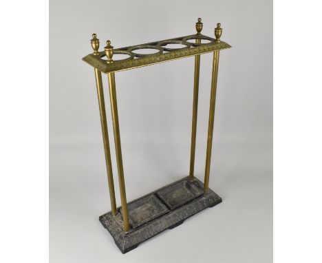 A Brass and Iron Four Section Stick Stand with Removable Trays, 45x19x70cms High