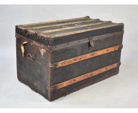 An Early 20th Century Wooden Banded and Metal Mounted Trunk, 84cms Wide