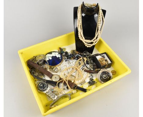A Collection of Various Vintage Costume Jewellery to Comprise Wrist Watches, Including Medana Calendar Watch (AF), Buler Exam