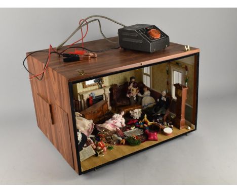 A Dolls House Interior Cabinet with Contents and Lighting, Working