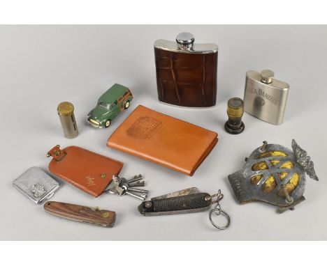 A Collection of Various Vintage and Later Curios to Comprise Late 19th/Early 20th Century Lens Piece, Hip Flask, Pocket Knive