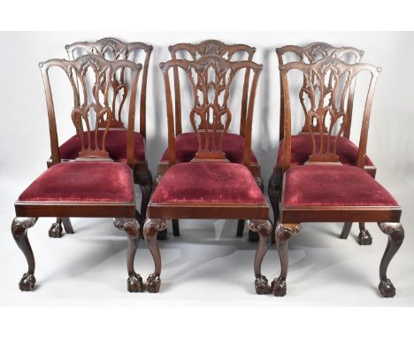 A Set of Six Mahogany Chippendale Style Dining Chairs with Pad Seats
