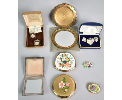 Four Various Ladies Powder Compacts to include Silver Engine Turned Example together with Coalport Posy Jewellery, Arita Porc