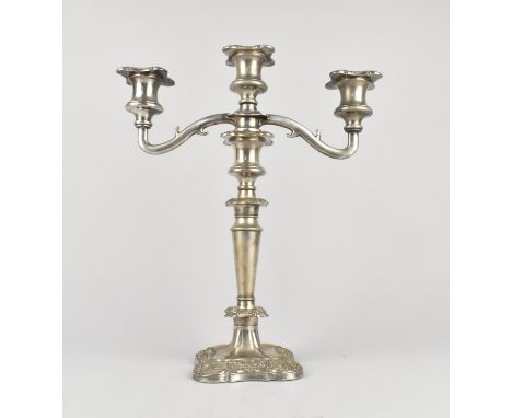 A Silver Plated Three Branch Candelabra, 34cms High