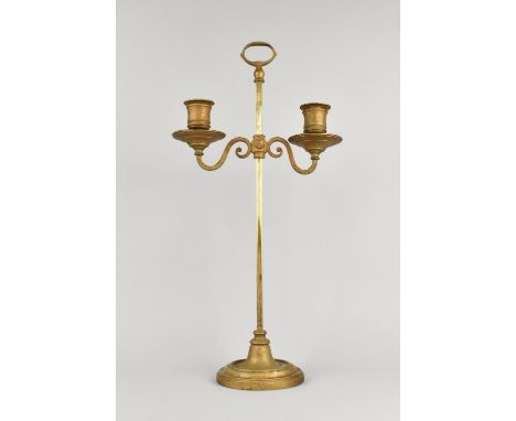 An Early 20th Century Brass Rise and Fall Two Branch Candelabra Lamp, 49cms High