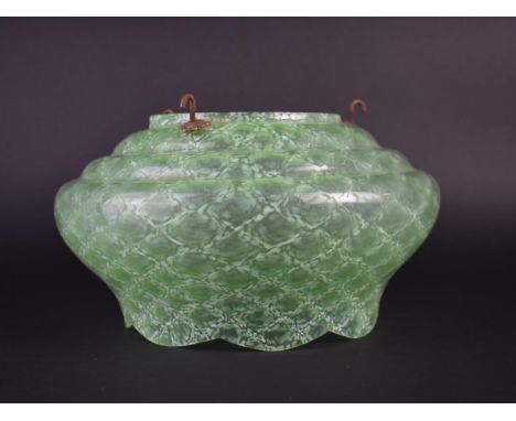 A Early/Mid 20th Century Green Mottled Glass Plafonnier/Light Shade, 31cm Diameter Max