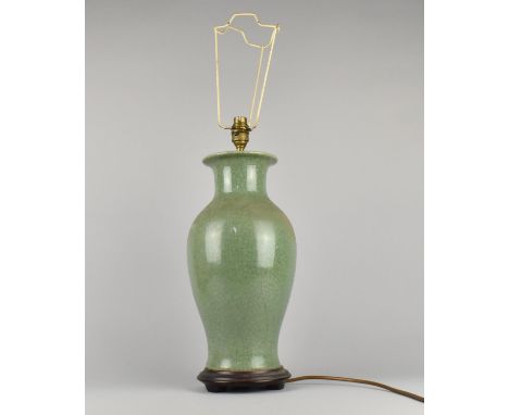 A Chinese Celadon Crackle Glazed Lamp Base of Vase Form, 39cms High