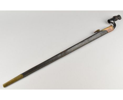 An 1853 Pattern Socket Bayonet Complete with Scabbard and Brass Fittings, the Triangular Blade Stamped with War Department Ma