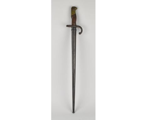 A French 1874 Pattern Gras Bayonet in Scabbard, the T Section Blade Inscribed Paris 1879, Blade 52cms